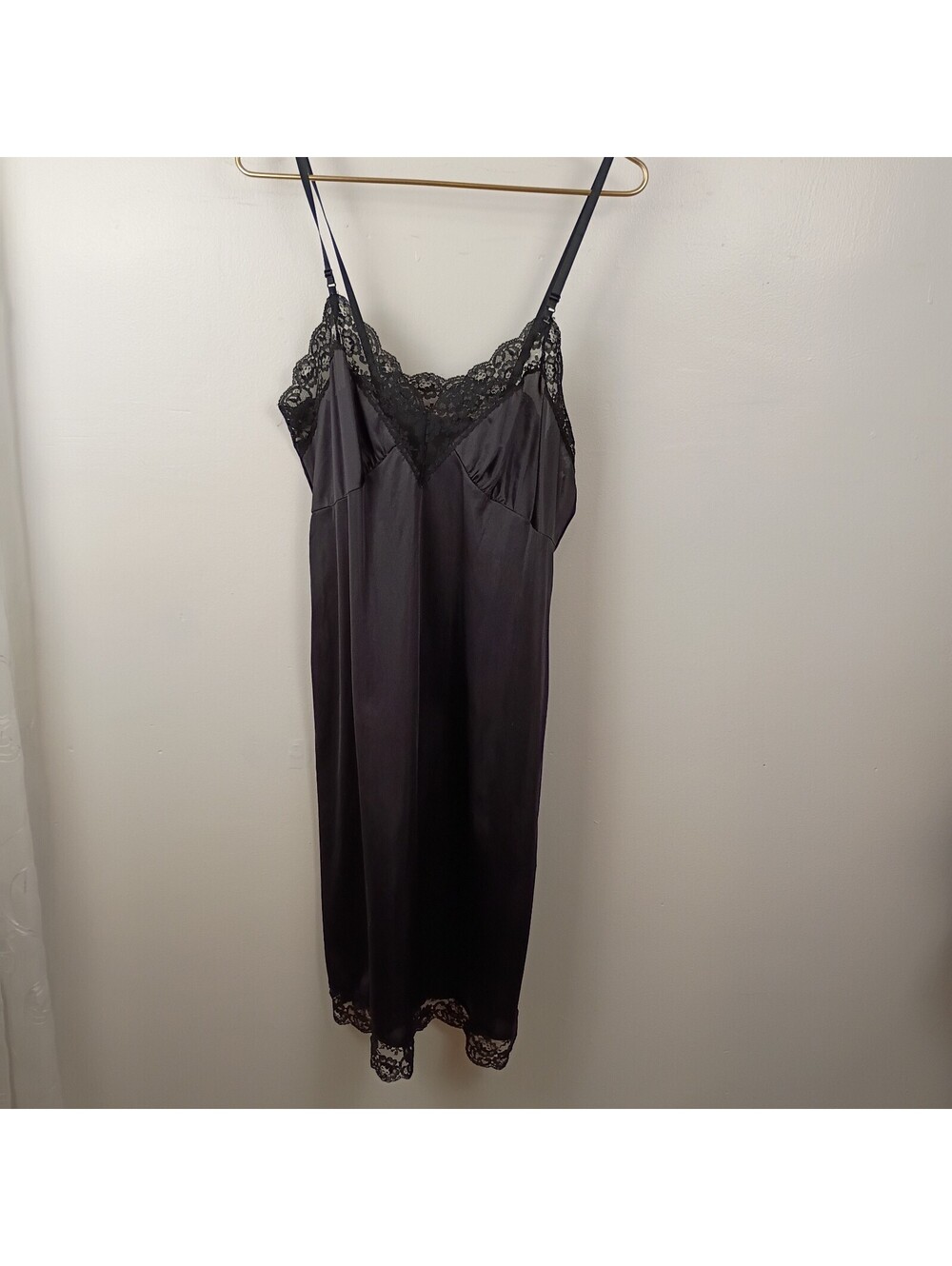 Vintage Sliperfection Full Slip Black Size 38 Adjustable Straps Lace Slip